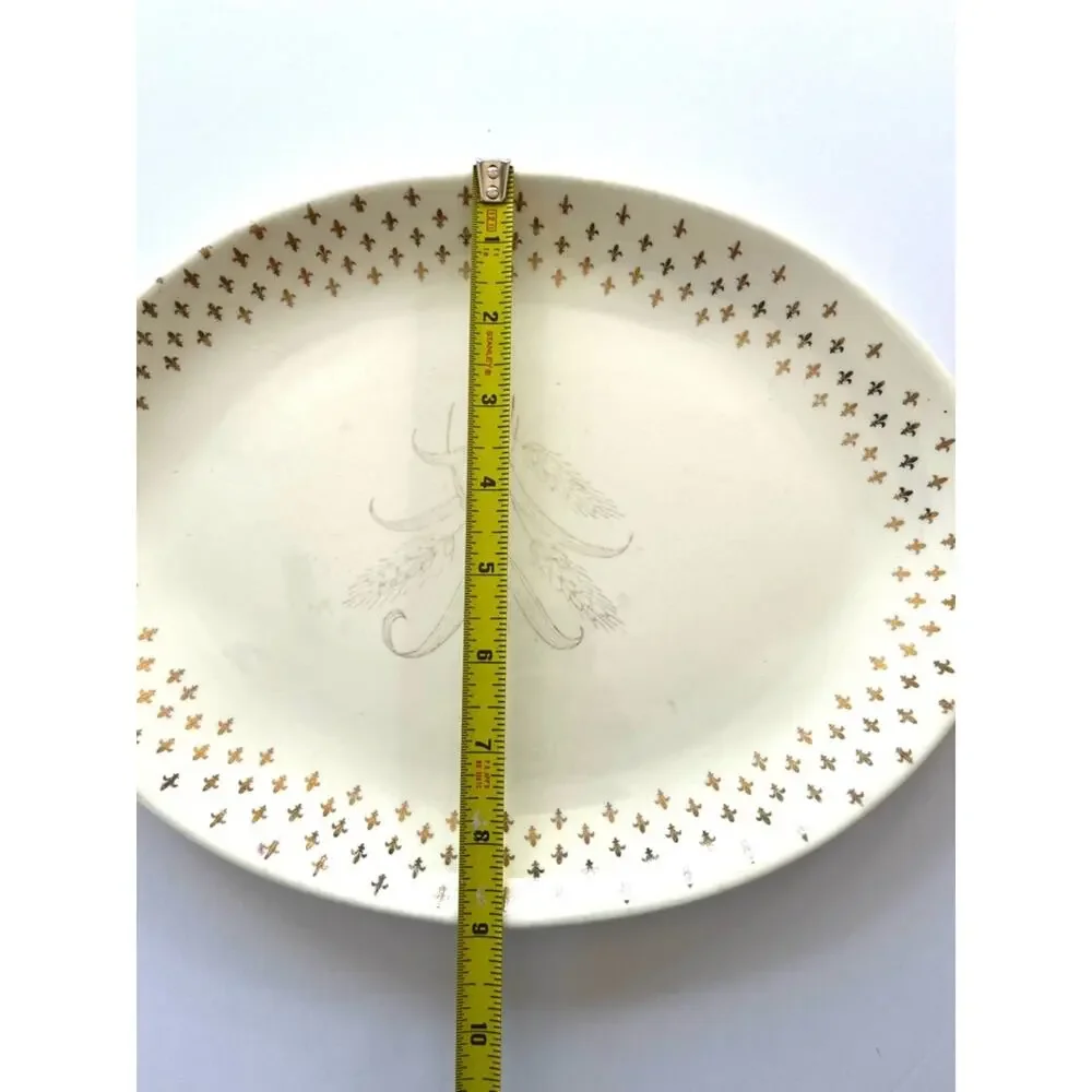 Vintage 1960s SCIO Pottery Golden Wheat Serving Platter Gold Fleur De Lis 12